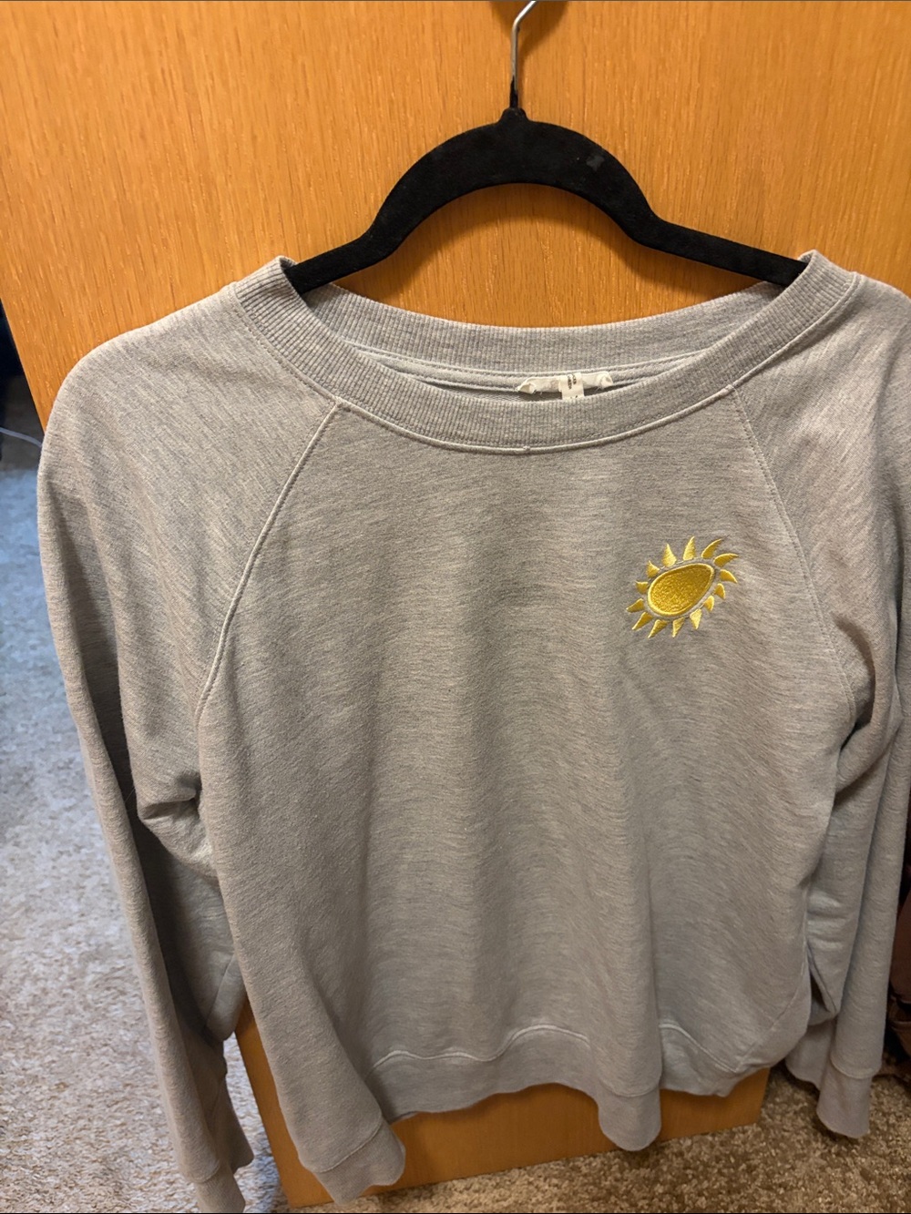 Maurices Gray Crewneck Sweatshirt with Yellow Sun Patch